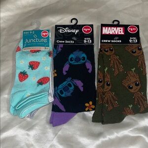 Kids Socks - Strawberries, Stitch, and Groot